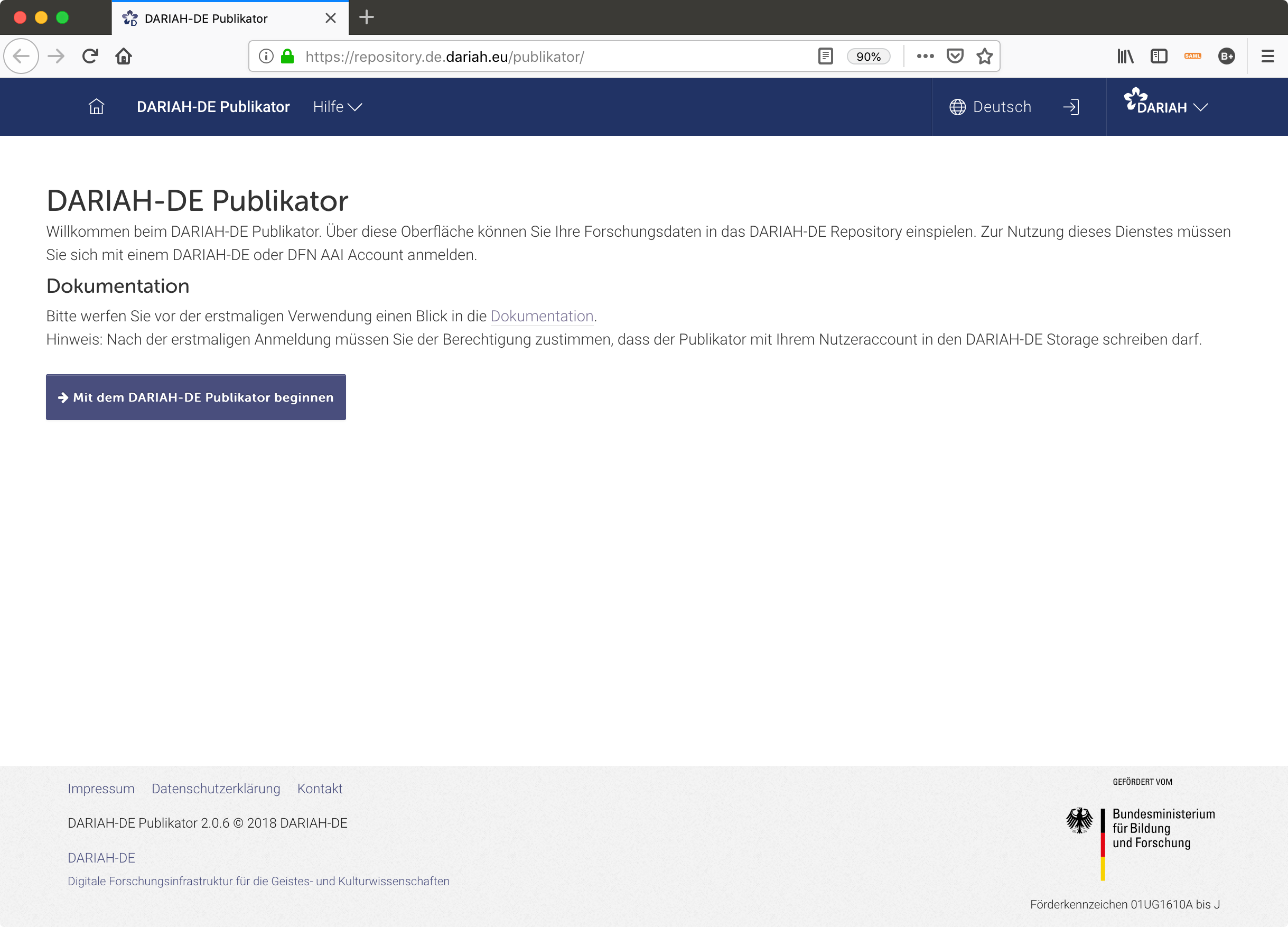 Willkommensseite des Publikators