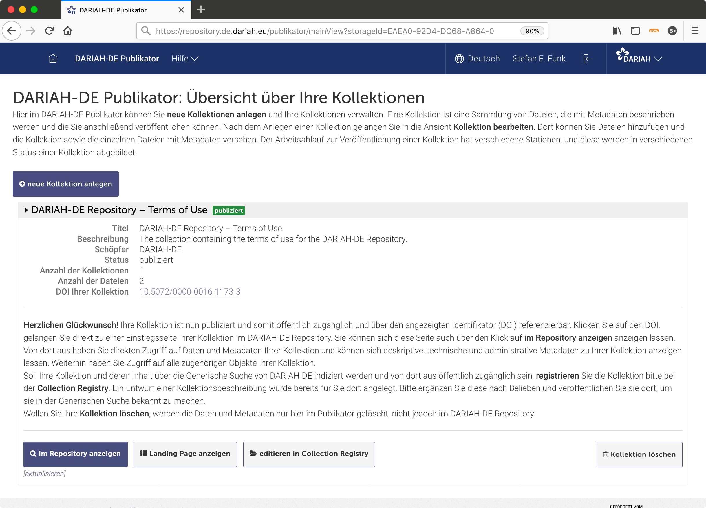 Die Übersicht nach erfolgreicher Publikation